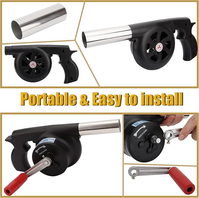 BBQ Electric Air Blower 🔥 Hand Crank Fire Starter for Grill & Campfire