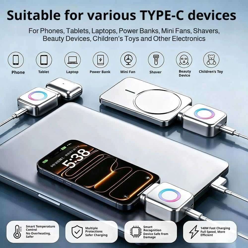 AI Smart Auto-Stop Charging Adapter — 140W Physical Cut-Off Overcharge Protection for All USB-C Devices
