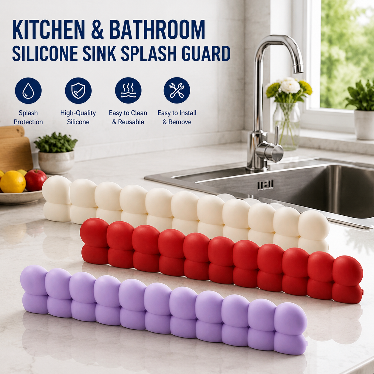 💦 Silicone Sink Splash Guard | Bubble Water Barrier Keeps Counter Dry While Washing Dishes