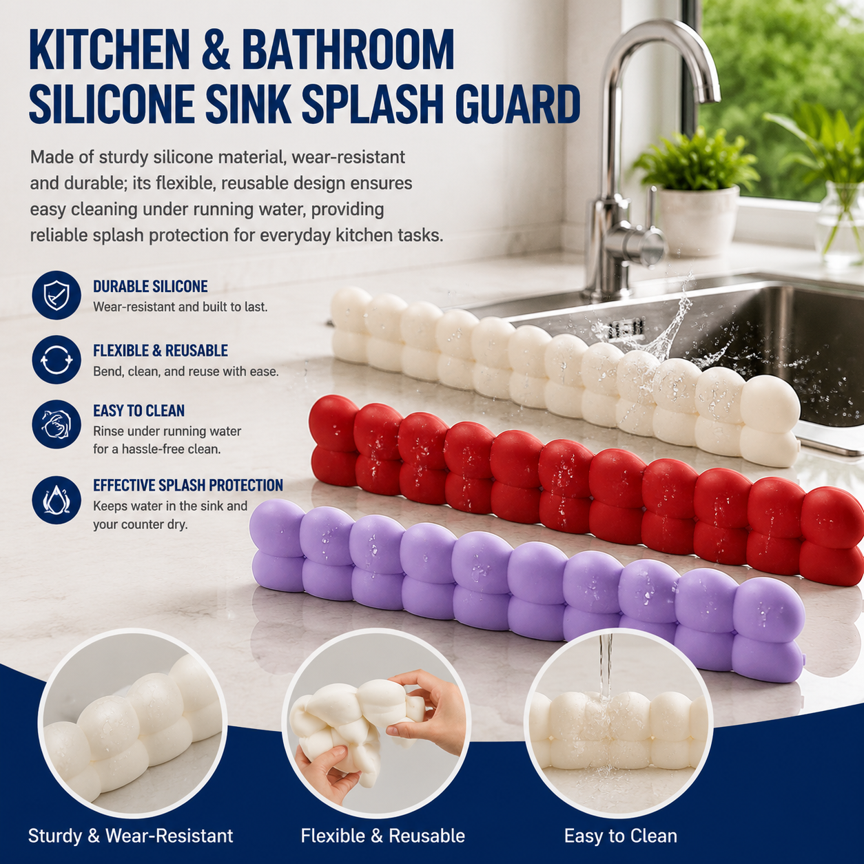 💦 Silicone Sink Splash Guard | Bubble Water Barrier Keeps Counter Dry While Washing Dishes