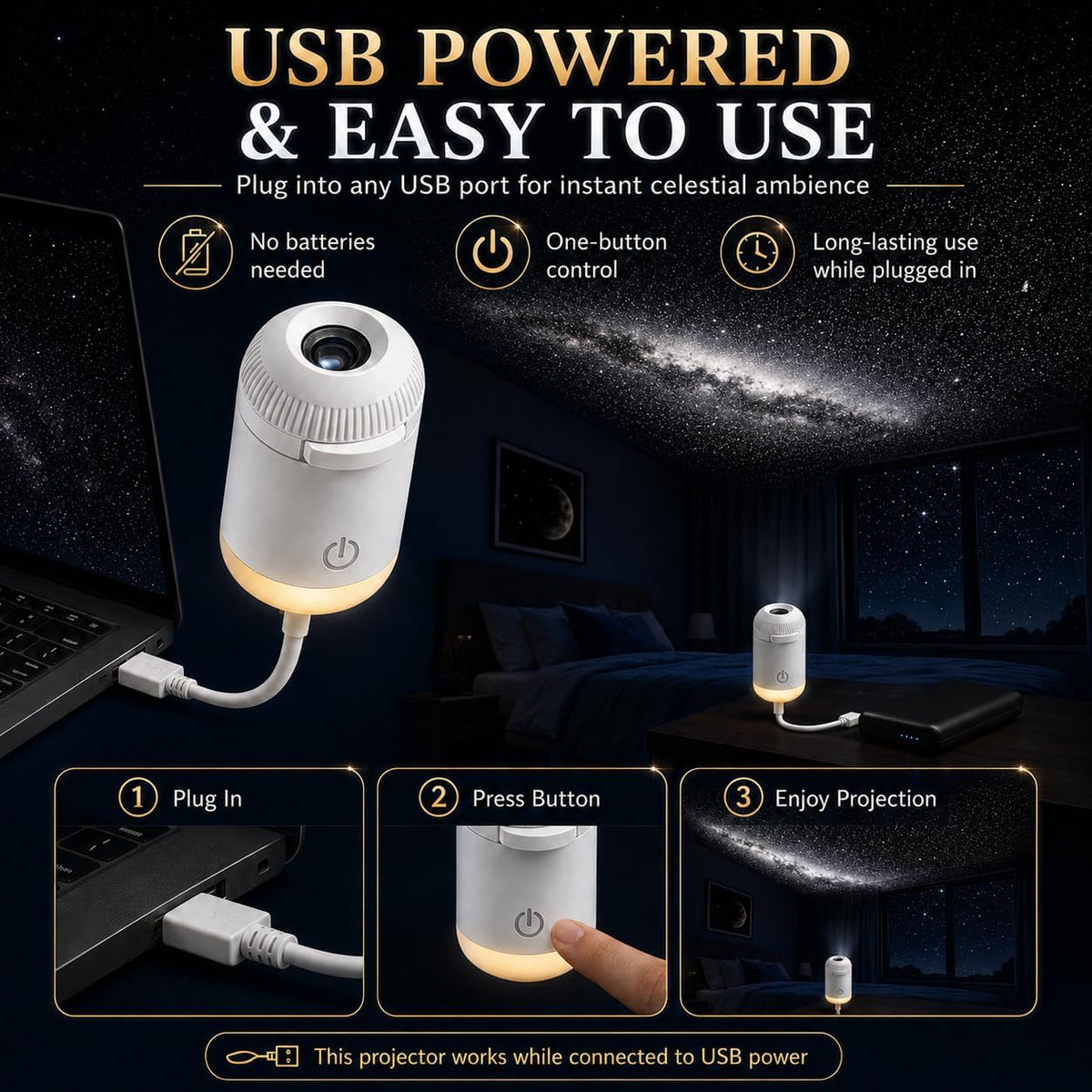 Portable Mini USB Sky Projection Lamp — Interchangeable Slide Night Light for Bedroom & Living Room
