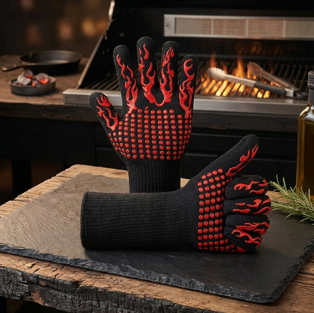 Heat Resistant BBQ & Oven Gloves — Double Layer Non-Slip Silicone Kitchen Protection