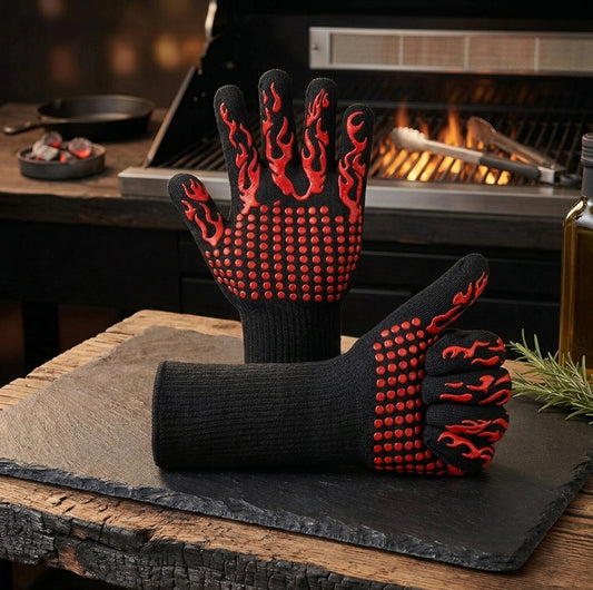Heat Resistant BBQ & Oven Gloves — Double Layer Non-Slip Silicone Kitchen Protection