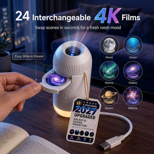 Portable Mini USB Sky Projection Lamp — Interchangeable Slide Night Light for Bedroom & Living Room