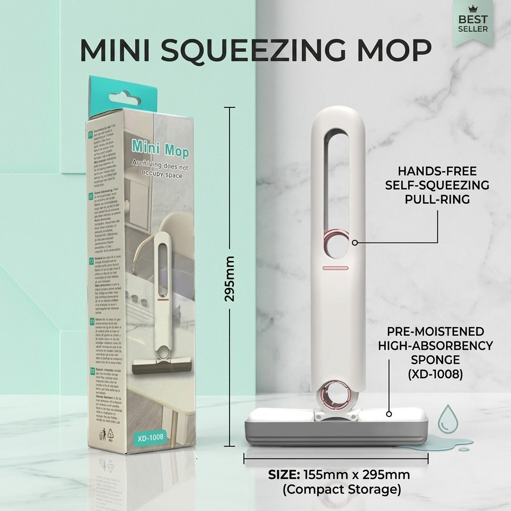 Portable Mini Self-Wringing Mop — Compact Squeeze Mop for Kitchen, Car & Bathroom