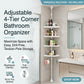 4-Tier Corner Bathroom Organizer — Adjustable Tension Pole Shower Caddy, No Drilling Required