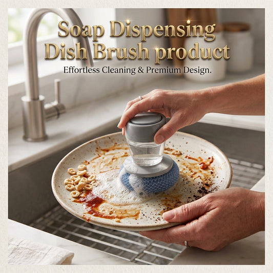 Soap Dispensing Dish Brush — Automatic Liquid Soap Kitchen Cleaning Brush for Dishes, Pots & Sink