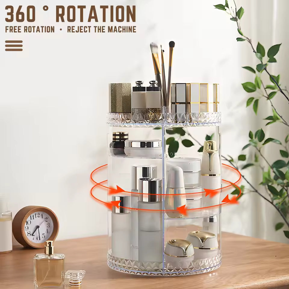 💎 Rotating Cosmetic Organizer ✨ Diamond Pattern Makeup Storage Stand