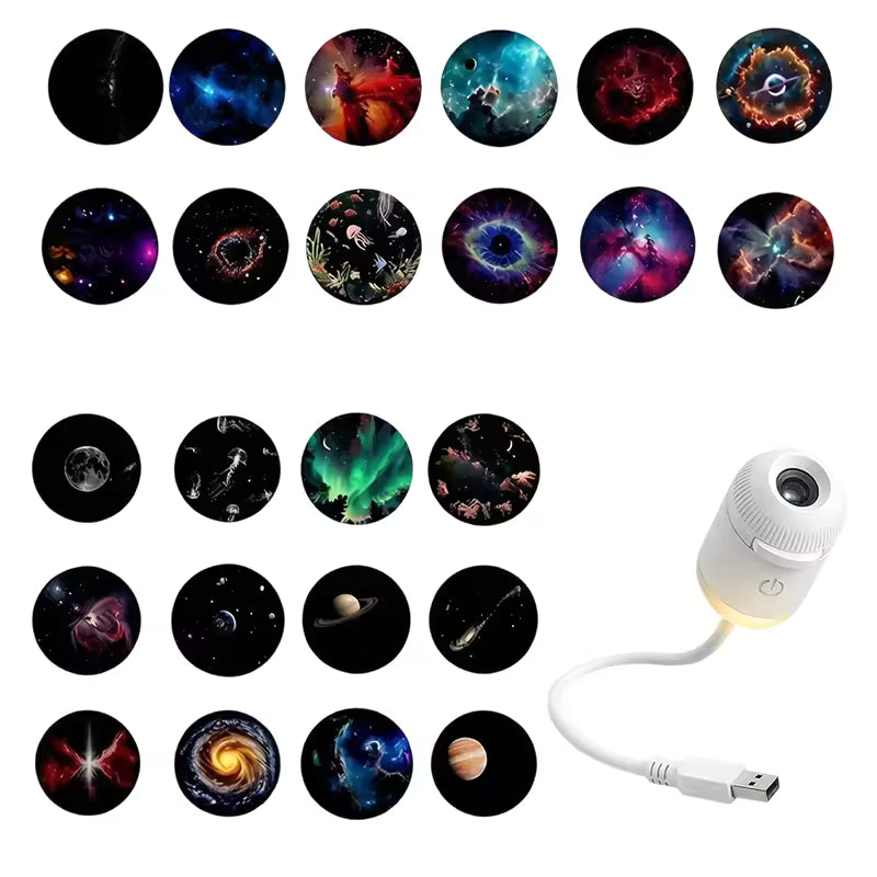 Portable Mini USB Sky Projection Lamp — Interchangeable Slide Night Light for Bedroom & Living Room