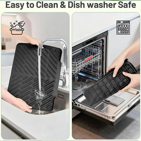 Silicone Dish Drying Mat — Fast-Drain Ribbed Kitchen Counter Mat