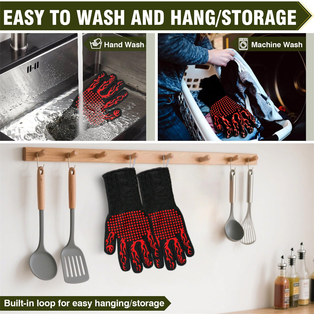 Heat Resistant BBQ & Oven Gloves 🔥 Double Layer Non-Slip Silicone Kitchen Protection"
