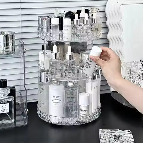 💎 Rotating Cosmetic Organizer ✨ Diamond Pattern Makeup Storage Stand
