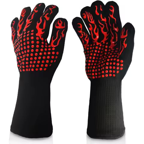 Heat Resistant BBQ & Oven Gloves 🔥 Double Layer Non-Slip Silicone Kitchen Protection"