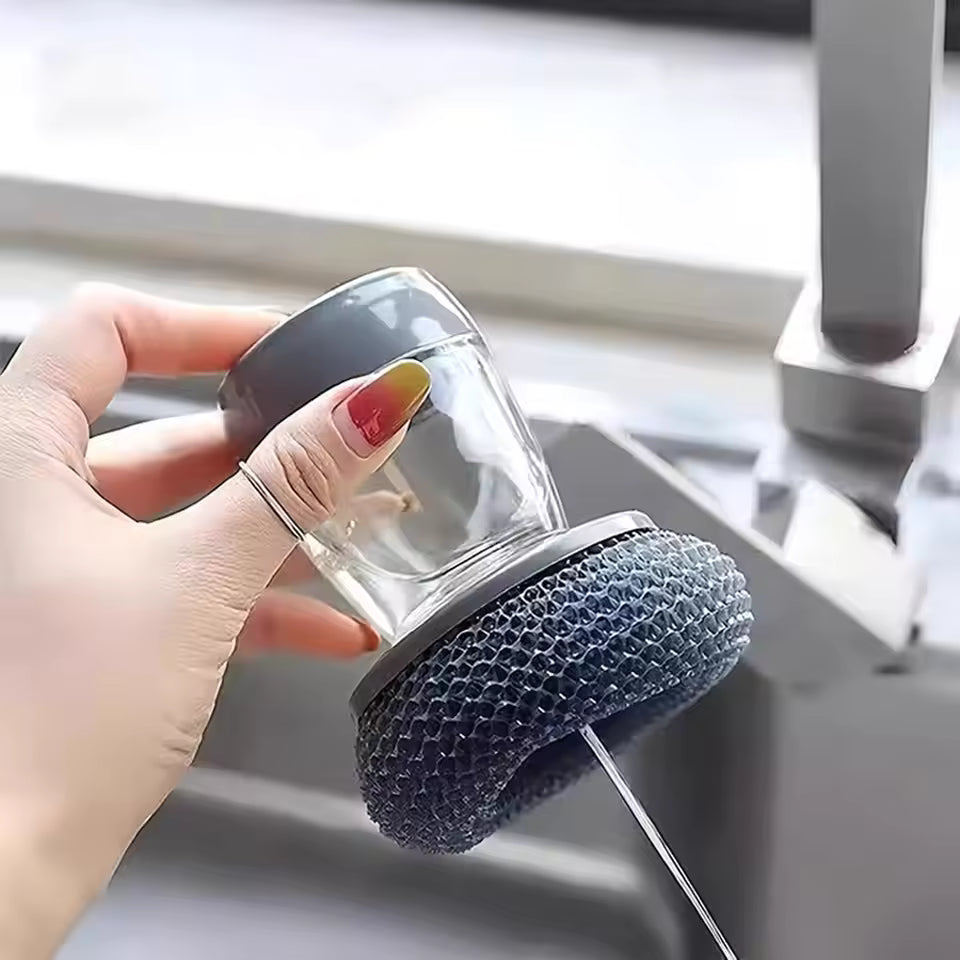 Soap Dispensing Dish Brush — Automatic Liquid Soap Kitchen Cleaning Brush for Dishes, Pots & Sink
