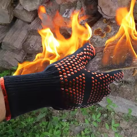 Heat Resistant BBQ & Oven Gloves 🔥 Double Layer Non-Slip Silicone Kitchen Protection"