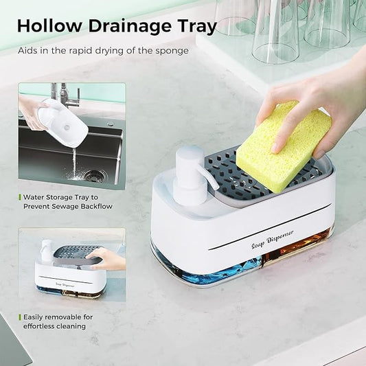 Soap Dispenser Set (2 Pack) — Refillable Kitchen & Bathroom Pump Bottles with Organizer