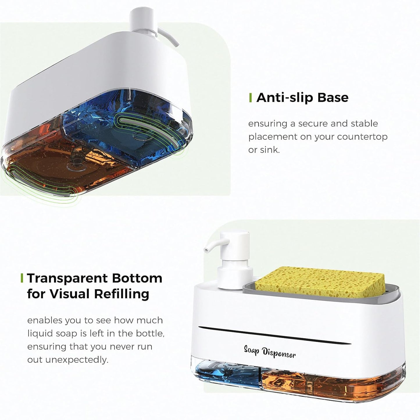 Soap Dispenser Set 🧴 Kitchen & Bathroom Pump Bottles (2 Pack Organizer)