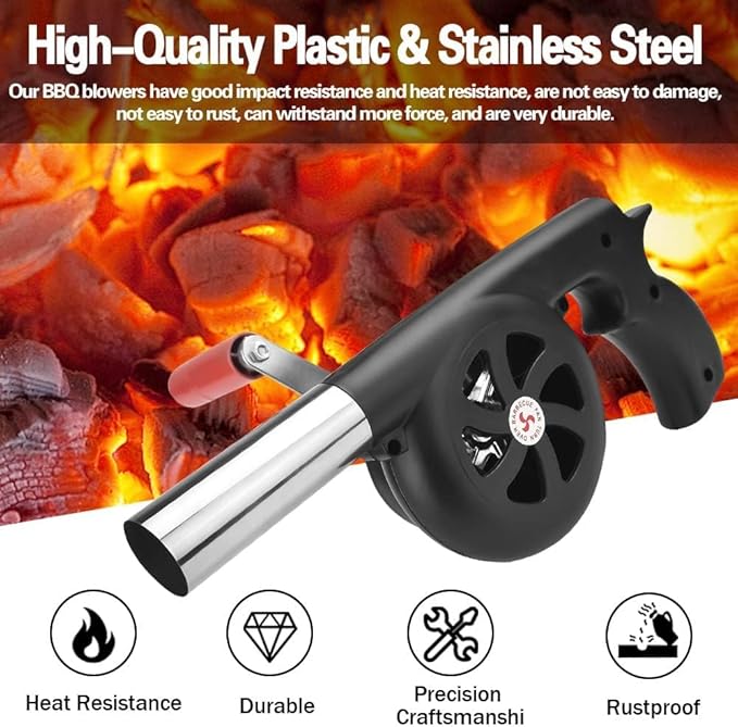 BBQ Electric Air Blower 🔥 Hand Crank Fire Starter for Grill & Campfire