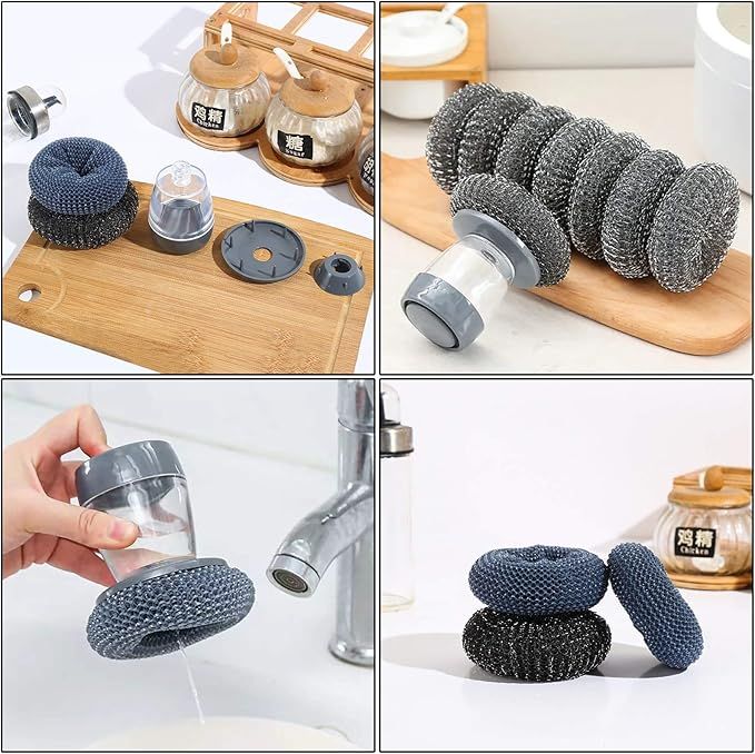 Soap Dispensing Dish Brush — Automatic Liquid Soap Kitchen Cleaning Brush for Dishes, Pots & Sink