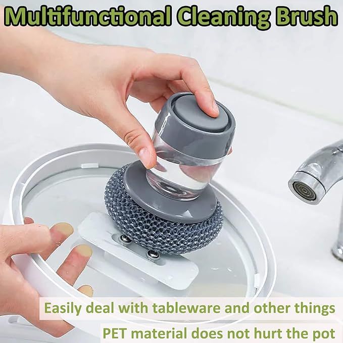 Soap Dispensing Dish Brush — Automatic Liquid Soap Kitchen Cleaning Brush for Dishes, Pots & Sink