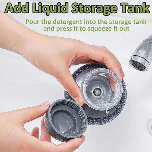 Soap Dispensing Dish Brush — Automatic Liquid Soap Kitchen Cleaning Brush for Dishes, Pots & Sink