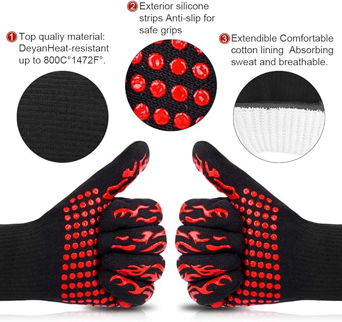 Heat Resistant BBQ & Oven Gloves 🔥 Double Layer Non-Slip Silicone Kitchen Protection"