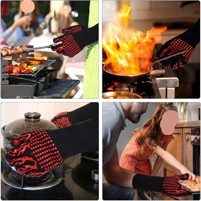 Heat Resistant BBQ & Oven Gloves 🔥 Double Layer Non-Slip Silicone Kitchen Protection"