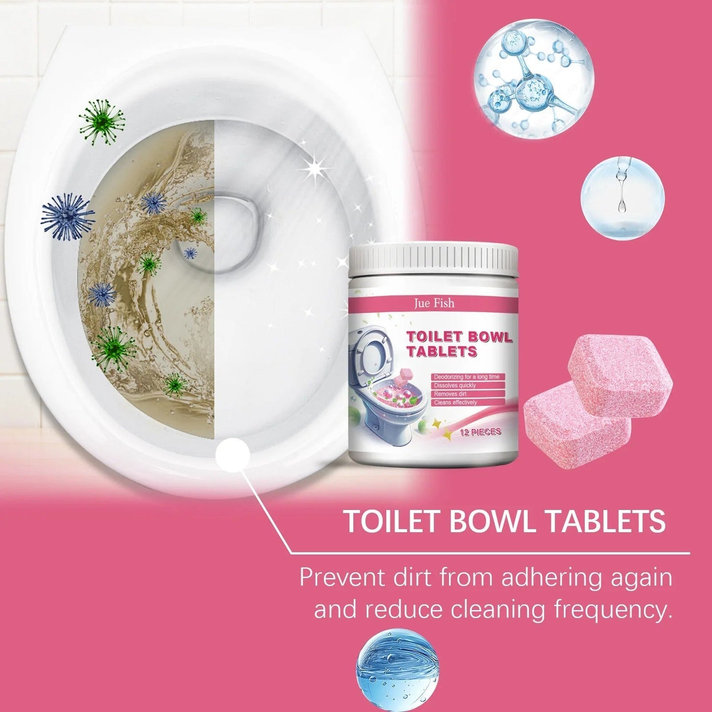 Toilet Bowl Cleaner Tablets 🧼 Long-Lasting Freshness & Stain Removal Drops