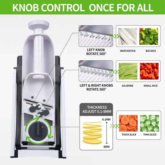 4-in-1 Manual Vegetable Cutter & Mandoline Slicer — Adjustable Thickness, Safe Push Handle
