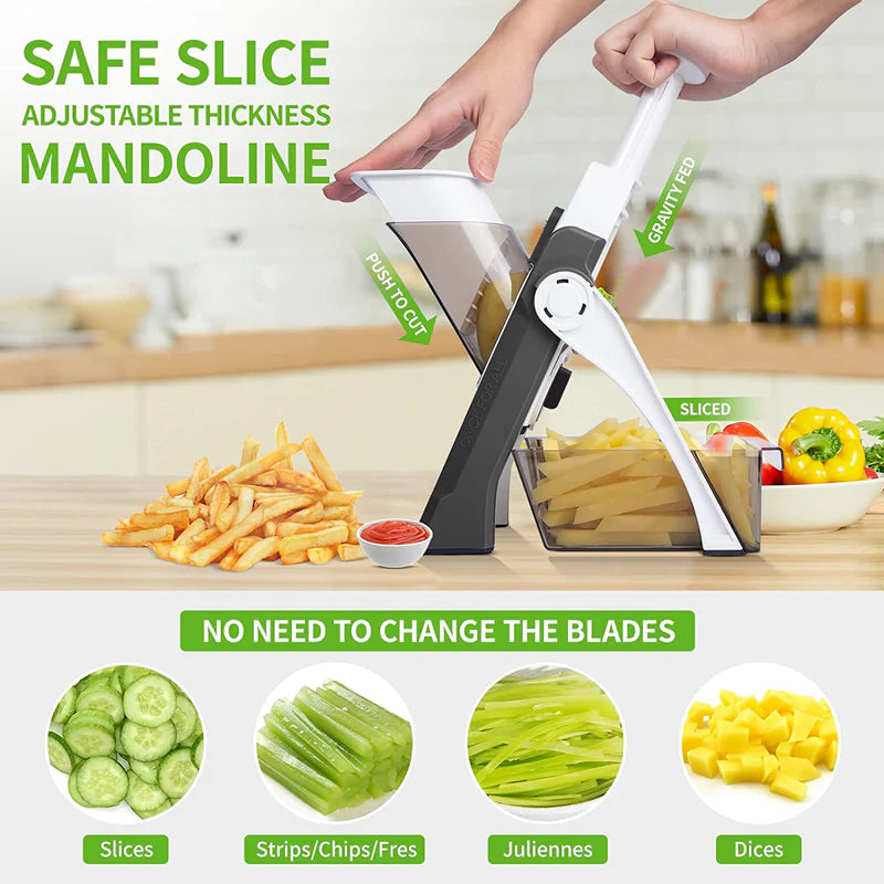 🥗 Manual Vegetable Cutter ✨ Safe Slice Mandoline