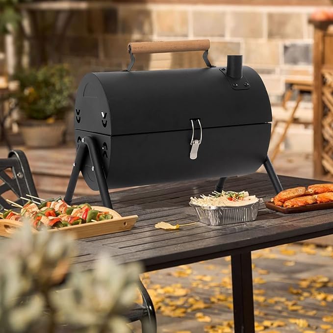 Portable BBQ Grill with Hob 🔥 Charcoal Camping Grill & Outdoor Cooker