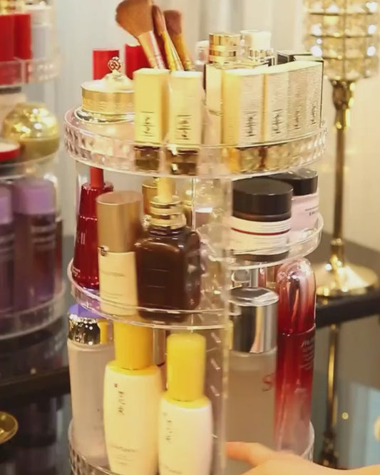 💎 Rotating Cosmetic Organizer ✨ Diamond Pattern Makeup Storage Stand