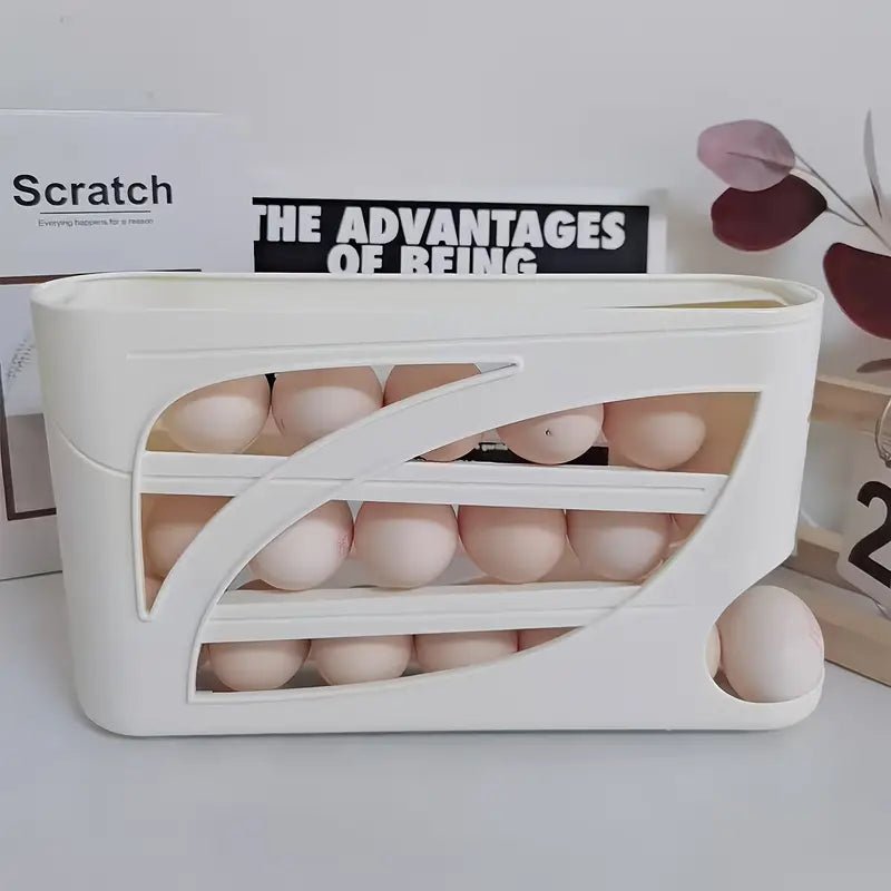 Rolling Egg Dispenser Rack 🥚 Space-Saving Automatic Egg Organizer