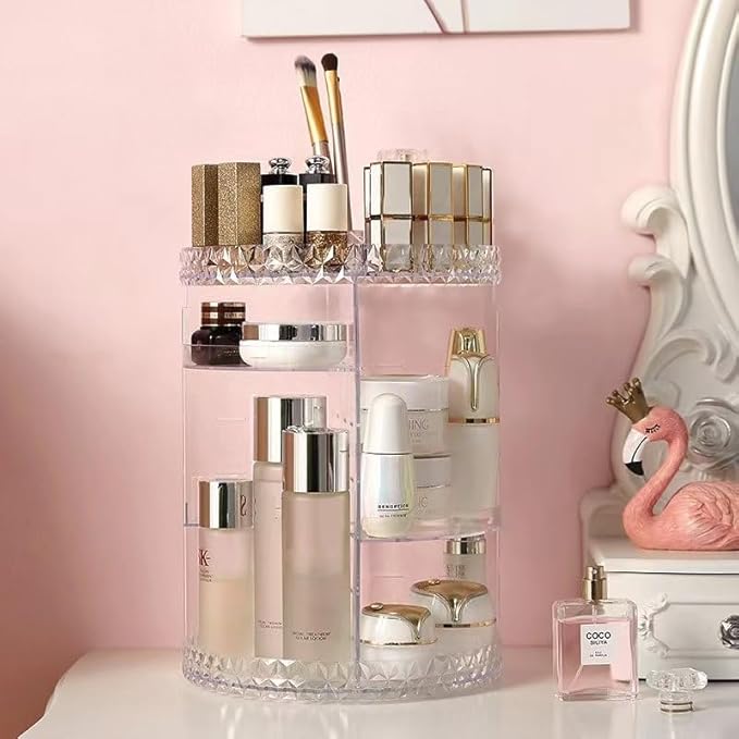 💎 Rotating Cosmetic Organizer ✨ Diamond Pattern Makeup Storage Stand