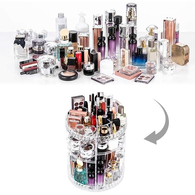 💎 Rotating Cosmetic Organizer ✨ Diamond Pattern Makeup Storage Stand