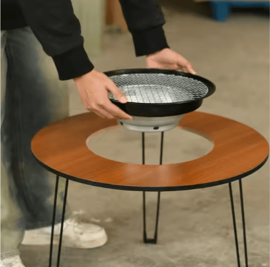 Round BBQ Fire Pit Grill Table 🔥 Outdoor Dining & Fire Bowl Table
